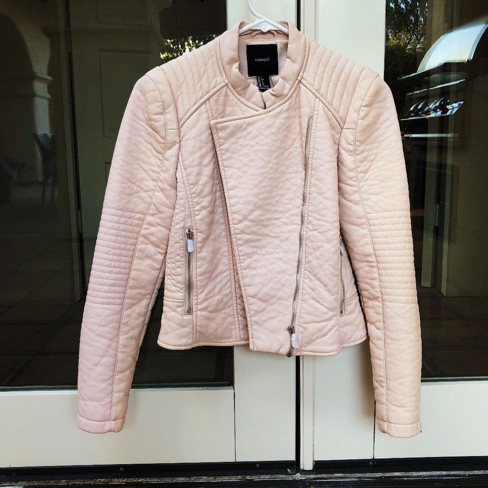 Women's Pink Quilted Faux Leather Jacket